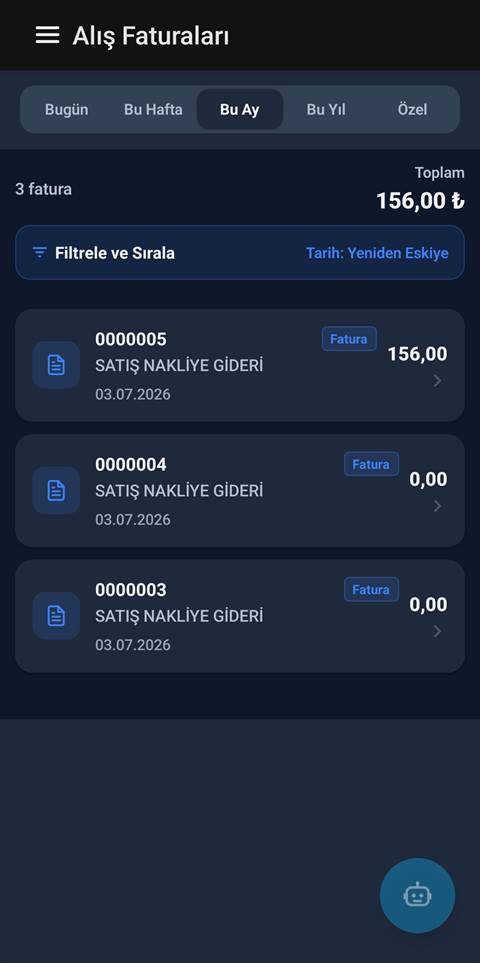 Raporist alış faturaları listesi
