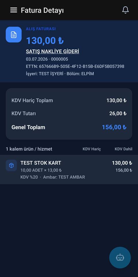 Raporist alış faturası detay ekranı