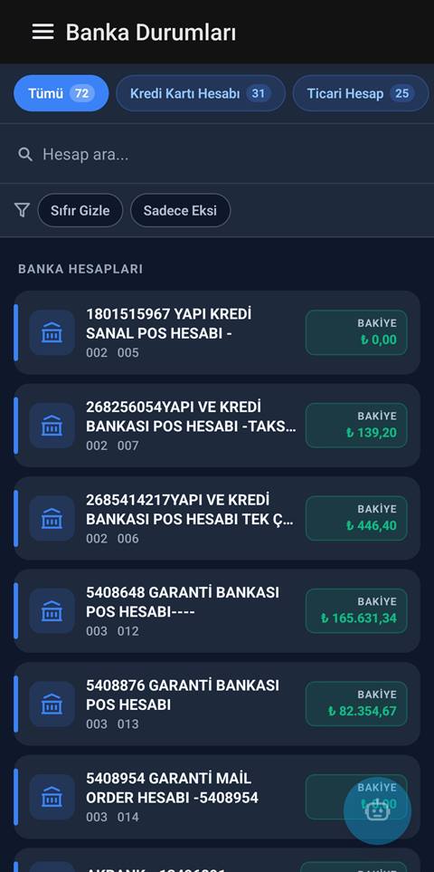 Raporist banka hesap durumları ve bakiyeleri