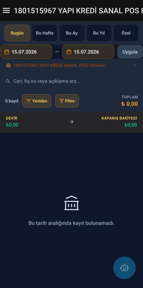 Raporist banka hesap hareketleri ekranı