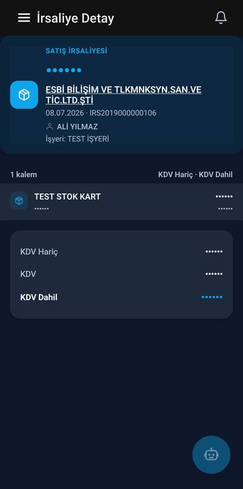 Raporist irsaliye detay ekranı