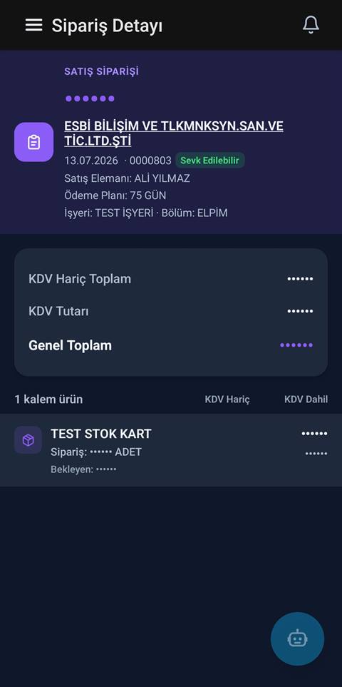 Raporist satış siparişi detay ekranı